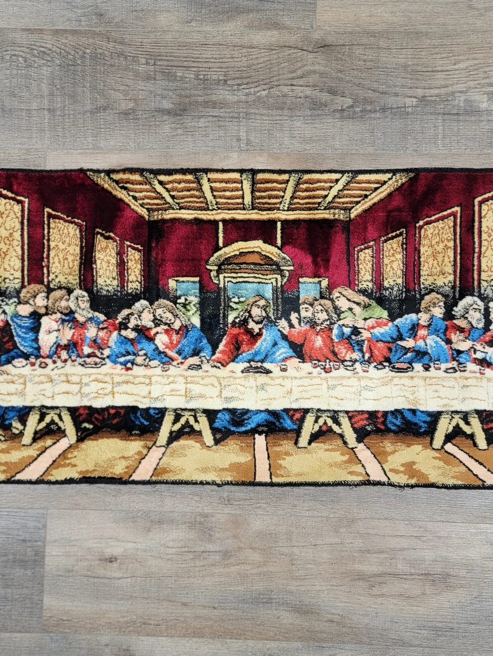 Vintage MCM Tapestry Large Last Supper 38”X19.5” Religious Disciples Easter